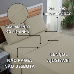 Kit Roupa de Cama Casal Percal 200 Fios 100% Algodão com Elástico e Fronhas 4 Peças:avela - 8