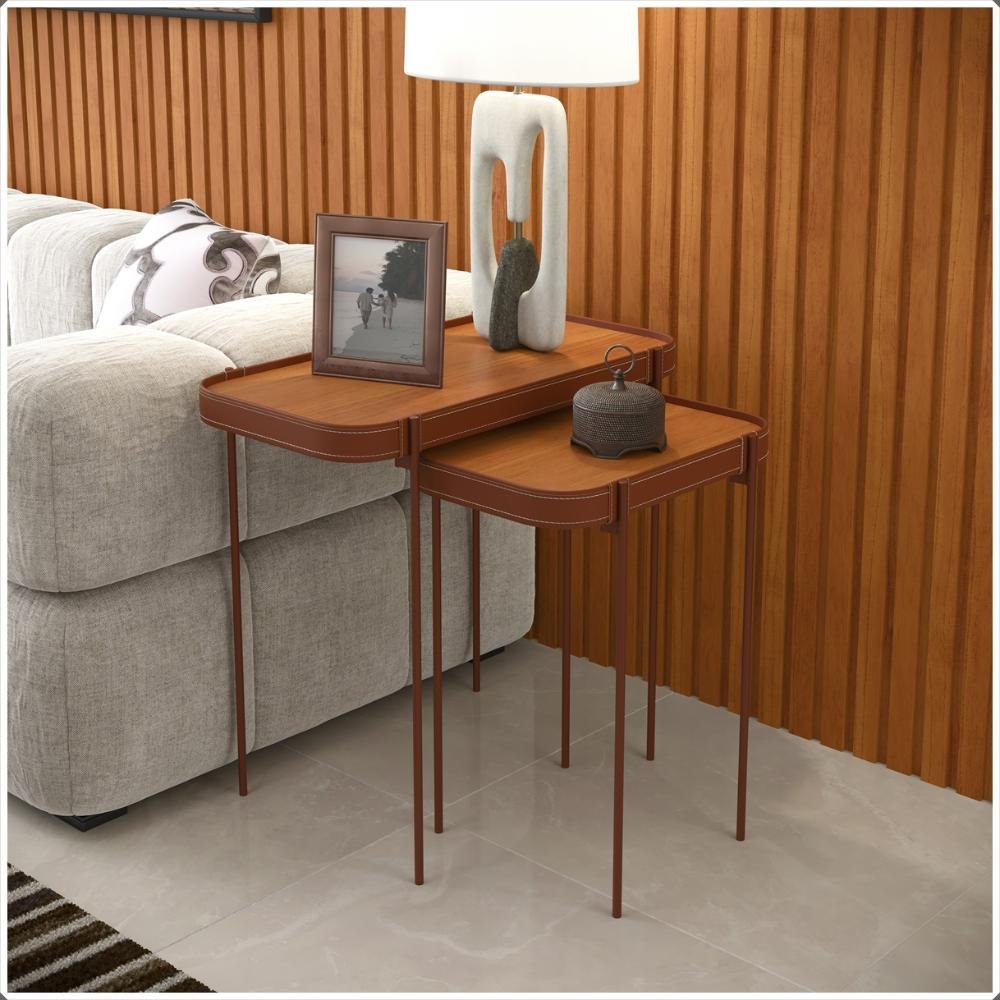 Mesa Lateral G Melin 70x37 Nature com Pes Metal Cobre Ofertamo - 4