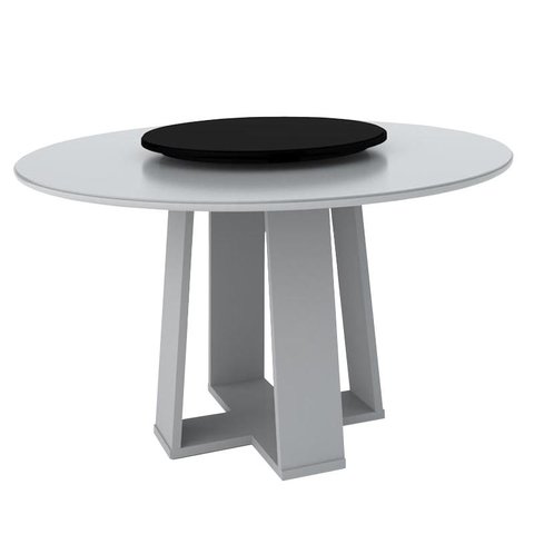 Mesa de Jantar Redonda Isabela 1,35m com Tampo Giratório Off White/off White/preto - New Ceval