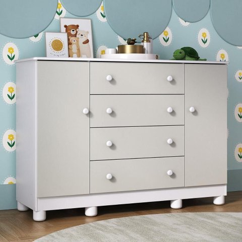 Cômoda Infantil 125cm 2 Portas e 4 Gavetas Allegra Multimóveis Mp4445 Branco/off White