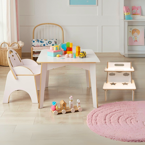 Jogo Mesa Didática para Criança com Cadeirinha Escadinha Infantil Multifuncional em Mdf Reforçada
