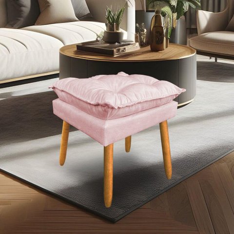 Puff Decorativo Opala Suede Rosa Bebê Pés Palito Dal Poz Estofados