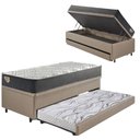 Ver imagem 1 de Bicama Box Baú Viúva 120x203 Courino Linho Bege com Colchão Adapto Molas Ensacadas Ecoflex