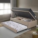 Ver imagem 3 de Bicama Box Baú Viúva 120x203 Courino Linho Bege com Colchão Adapto Molas Ensacadas Ecoflex