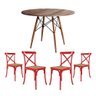 Conjunto de Mesa Eiffel Redondo Tampo de Madeira 110cm Amêndoa com 4 Cadeiras Katrina Vermelha - 1