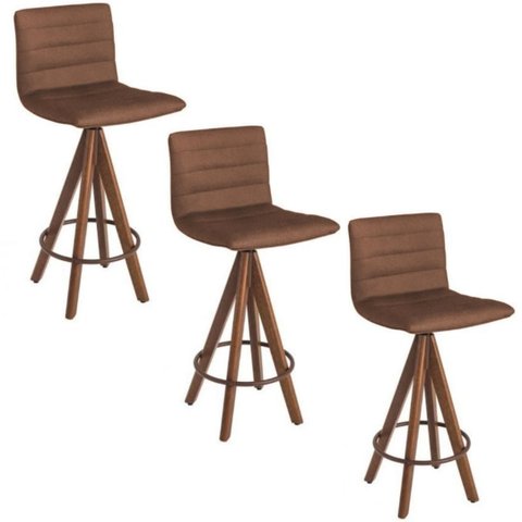 3 Banquetas Liz Giratória Gourmet-Marrom Camurça