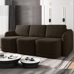 Sofá Cama Modulado Retrátil e Reclinável Decorativo Varsóvia 306cm Veludo Marrom G33 - Gran Belo