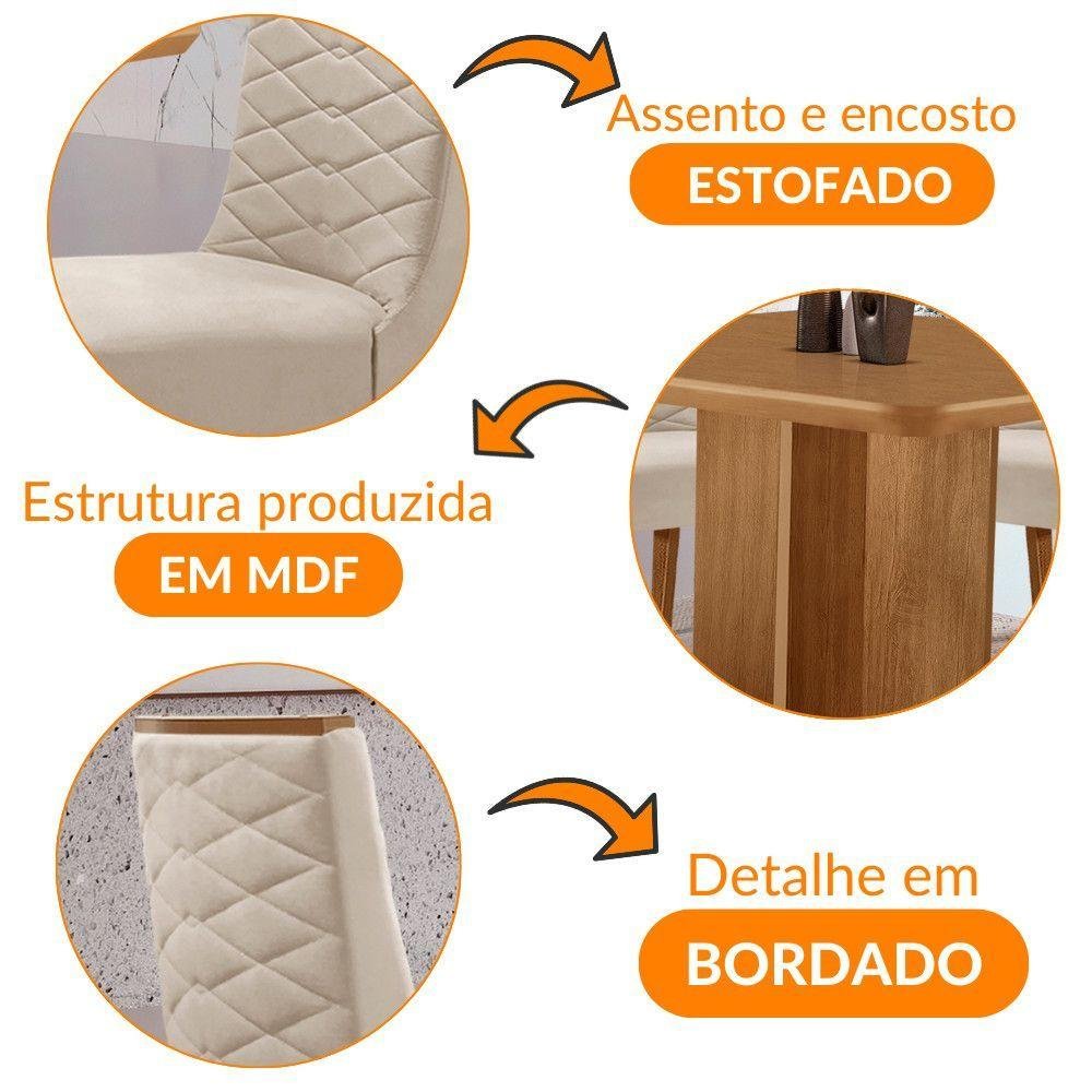 Mesa Olimpia 90 Mdf com 4 Cadeiras Safira Veludo Creme/naturalle/naturalle - 7