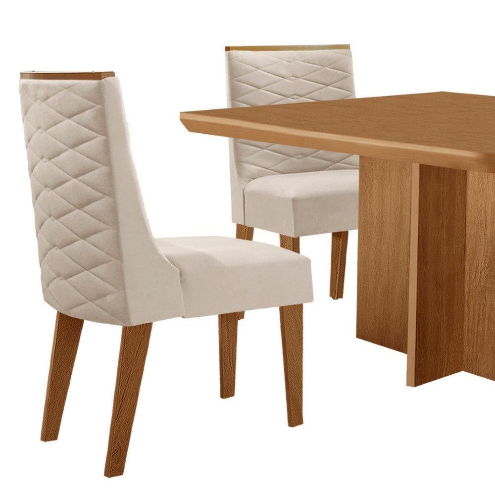 Mesa Olimpia 90 Mdf com 4 Cadeiras Safira Veludo Creme/naturalle/naturalle - 4