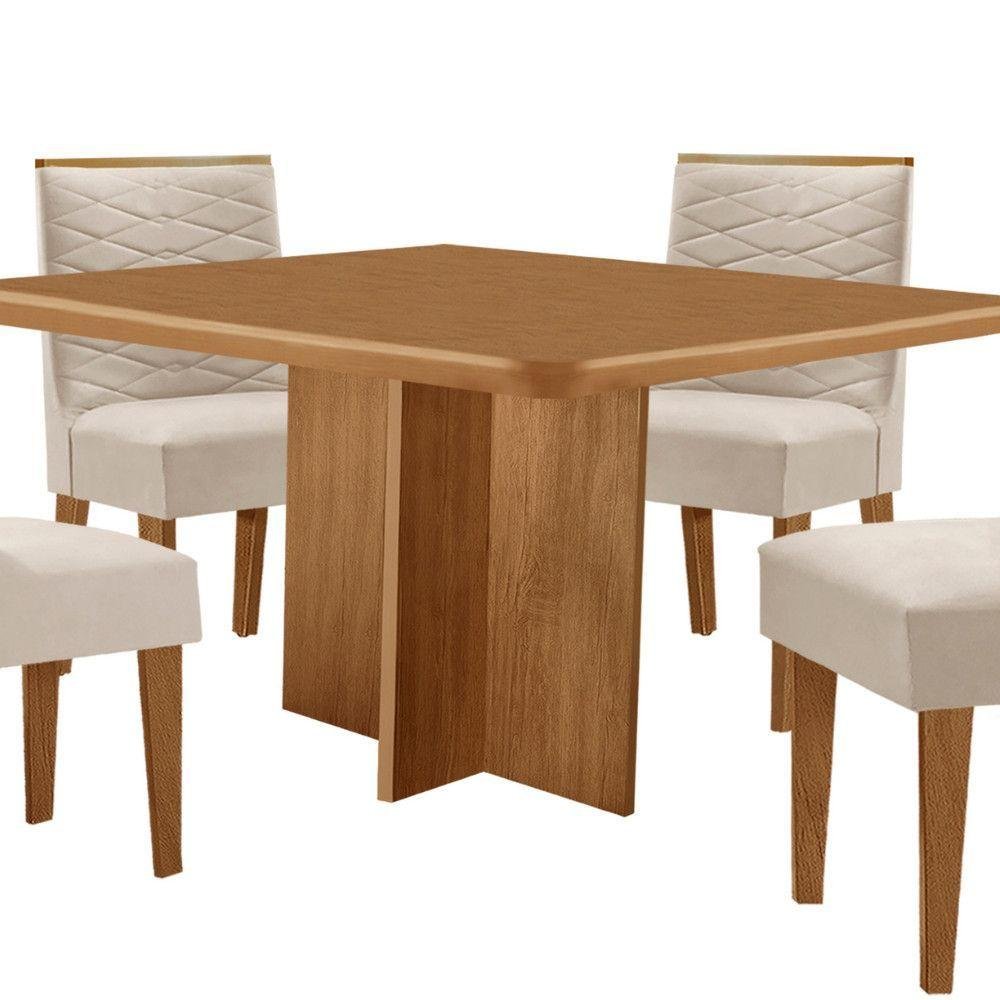 Mesa Olimpia 90 Mdf com 4 Cadeiras Safira Veludo Creme/naturalle/naturalle - 3