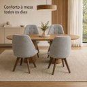 Ver imagem 3 de Cadeira Poltrona Brisa Giratória Bouclé Cinza com Base de Madeira