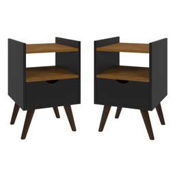 Kit Mesa de Cabeceira Quarto Casal Estilo Retro Alice:preto/freijo - 1