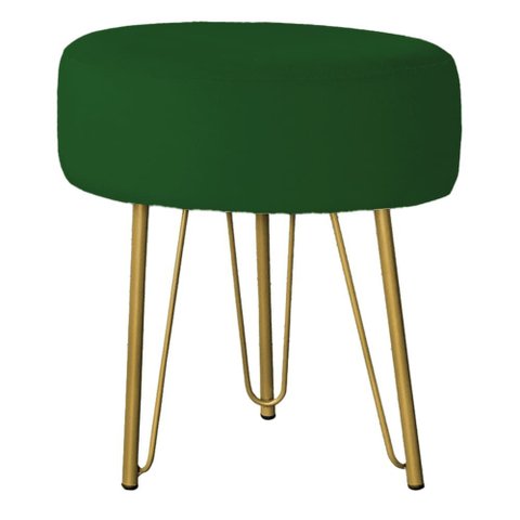 Puff Redondo para Quarto e Sala de Estar Tripe Base Ferro Dourado Veludo