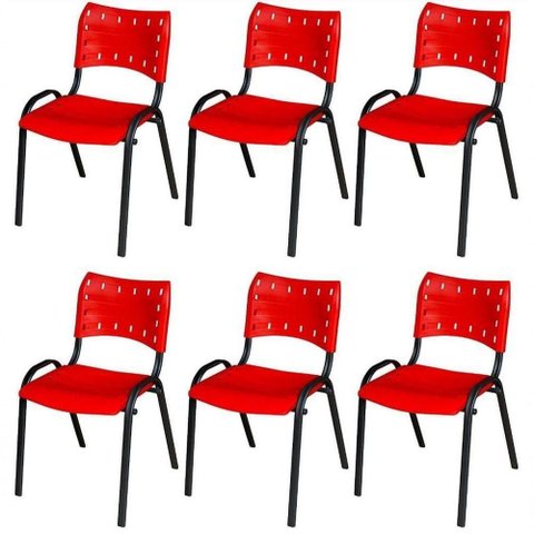 Cadeira Iso Base Preto Escola, Escritório Vermelho Kit 6 Un