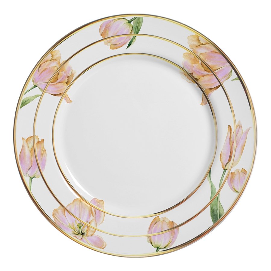 Conjunto com 6 Pratos Raso Fiore Filete Ouro Ø29cm - 1