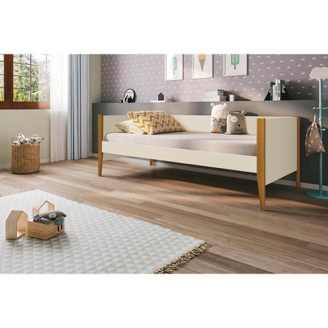 Cama Sofá Noah com Pés em Madeira - Areia