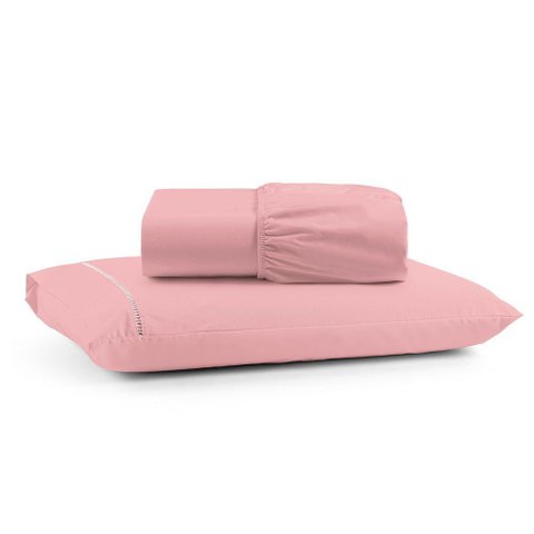 Jogo de Lençol Luiza Solteiro 2 Pçs Percal 100% Algodão 180 Fios Ponto Palito - Rosa