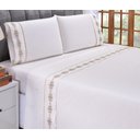 Ver imagem 3 de Jogo lençol Diamante quarto casal king bordado 4 peças 2fronha: Palha com Caqui