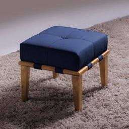 Kit 02 Puffs Decorativos 45cm Martínez Veludo Pés Madeira Azul/Mel - Gran Belo - 5