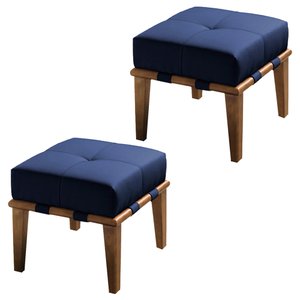 Kit 02 Puffs Decorativos 45cm Martínez Veludo Pés Madeira Azul/Mel - Gran Belo