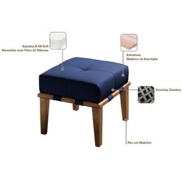 Kit 02 Puffs Decorativos 45cm Martínez Veludo Pés Madeira Azul/Mel - Gran Belo - 3