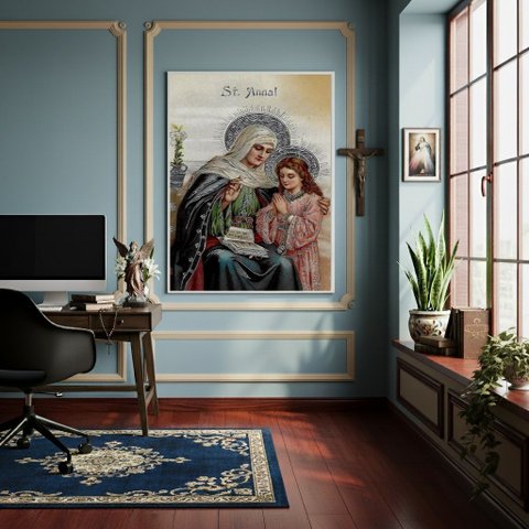 Quadro Decorativo Santa Ana a Mãe da Virgem Maria- 70x50cm:moldura Branca