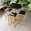 Ver imagem 1 de Jogo Mesa Alta Bistrô Quadrada Preta 4 Banquetas Estofado Confort Ind Dourado Don Castro