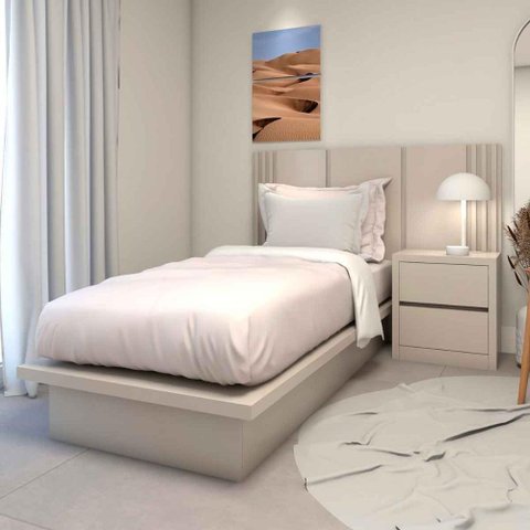 Cama Solteiro Cabeceira e Mesa C/ 2 Gavetas sob Medida Mdf Cor:titânio