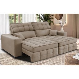 Sofá Retrátil e Reclinável 1,80M Molas Ensacadas e Costura Tripla Cama Inbox Nobre Suede Bege - 1