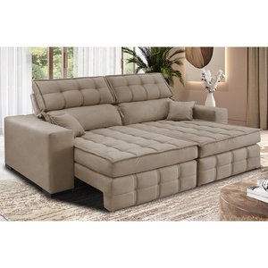 Sofá Retrátil e Reclinável 1,80M Molas Ensacadas e Costura Tripla Cama Inbox Nobre Suede Bege