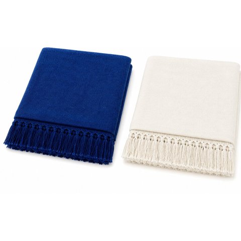 Kit 02 Mantas para Sofá Gigante 2.40X1.80 cm Cores da Copa Azul Mesclado/Cru