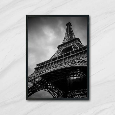 Quadro Fotografia Torre Eiffel 24x18cm - com vidro:Madeira preta