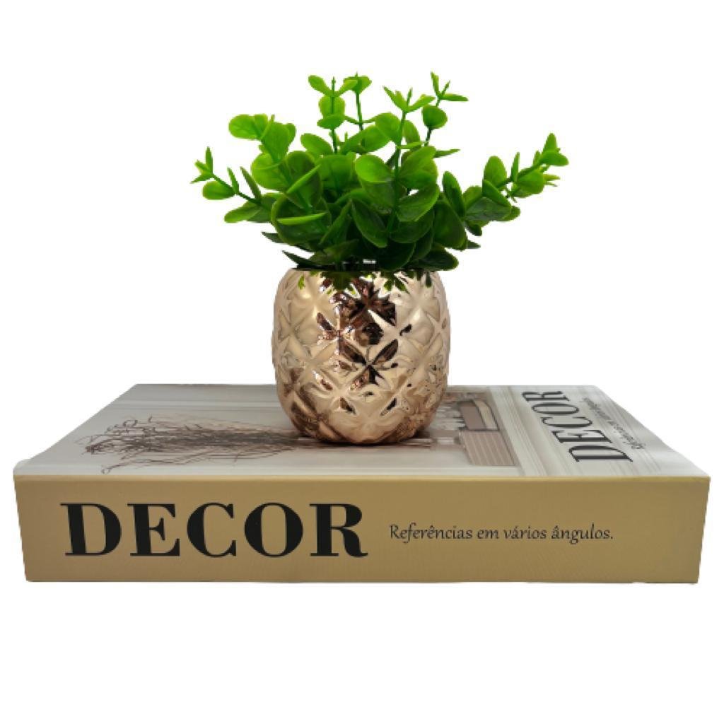 Conjunto decorativo livro 'Decor' + vaso rose gold cerâmico