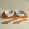 Petisqueira Madeira com 2 Espátulas e 2 Cumbucas em Porcelana - 2