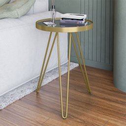 Mesa Lateral Tripé Linea em Aço Estilo Industrial Tampo Redondo com Espelho - Dourado - Lh Móveis - 7