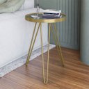 Ver imagem 7 de Mesa Lateral Tripé Linea em Aço Estilo Industrial Tampo Redondo com Espelho - Dourado - Lh Móveis