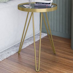 Mesa Lateral Tripé Linea em Aço Estilo Industrial Tampo Redondo com Espelho - Dourado - Lh Móveis - 2