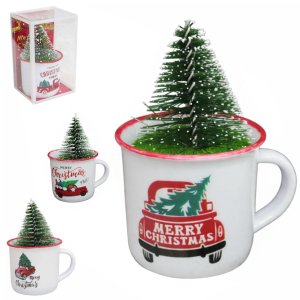 Enfeite de Natal Criativo: Caneca de Plástico com Mini Pinheiro (10x7cm) - Adorno Colorido