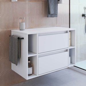 Gabinete de Banheiro Suspenso 80cm com 4 Nichos 1 Toalheiro 1 Porta 1 Gaveta