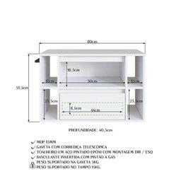 Gabinete de Banheiro Suspenso 80cm com 4 Nichos 1 Toalheiro 1 Porta 1 Gaveta - 7