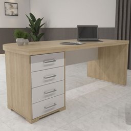 Mesa para Escritório Tamburato 4 Gavetas Carvalho/branco - Artany Móveis - 1