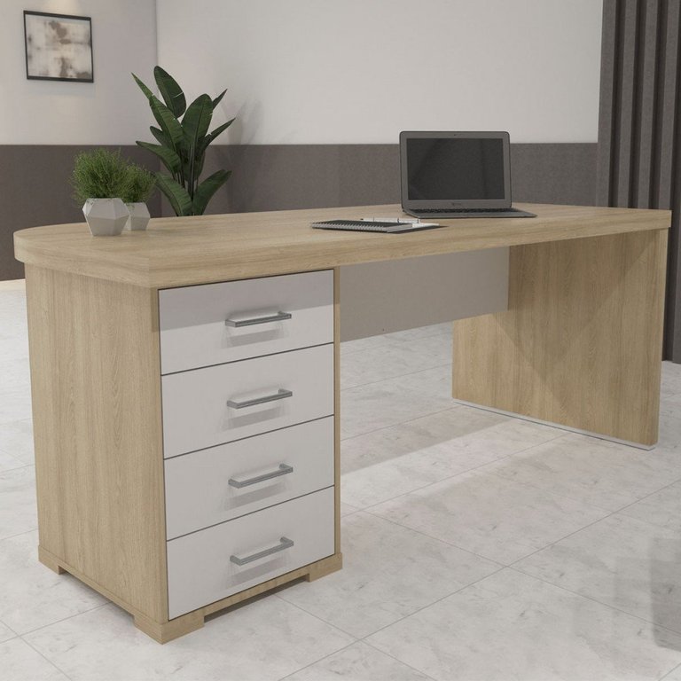Mesa para Escritório Tamburato 4 Gavetas Carvalho/branco - Artany Móveis
