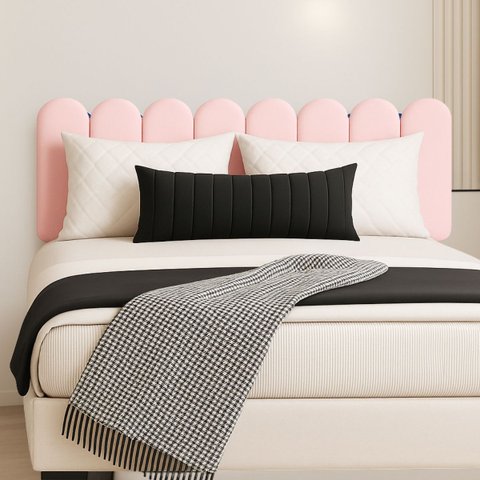 Cabeceira Nuvem Estofada Queen Size 8 Placas em Suede 45cm:rosa Bebe