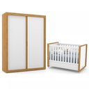 Ver imagem 1 de Jogo de Quarto Infantil com Guarda Roupa 2 Portas de Correr e Berço Tutto New Branco Soft/freijó - M