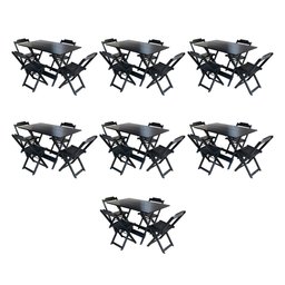 Kit 7 Conjuntos de Mesa Dobravel com 4 Cadeiras de Madeira 120x70 para Restaurante e Bar - Preto - 1