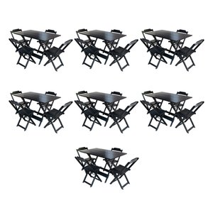 Kit 7 Conjuntos de Mesa Dobravel com 4 Cadeiras de Madeira 120x70 para Restaurante e Bar - Preto