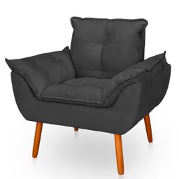 Poltrona Opala Cinza Suede Decorativa para Sala Escritório Biselos-decor - 1