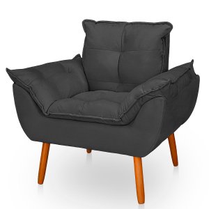 Poltrona Opala Cinza Suede Decorativa para Sala Escritório Biselos-decor