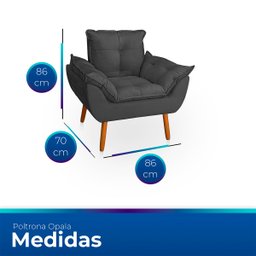 Poltrona Opala Cinza Suede Decorativa para Sala Escritório Biselos-decor - 6