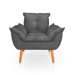 Poltrona Opala Cinza Suede Decorativa para Sala Escritório Biselos-decor - 5
